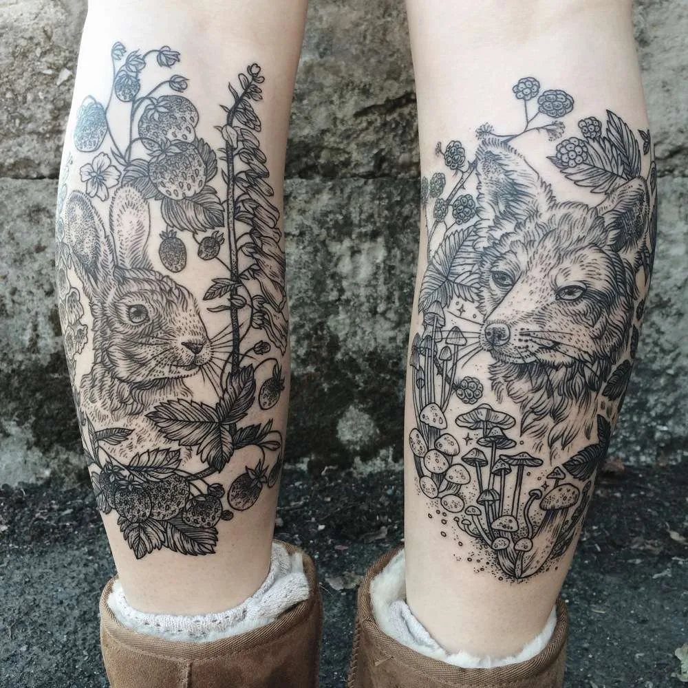 Tattoo artist Pony Reinhardt black dotwork and linework tattoo